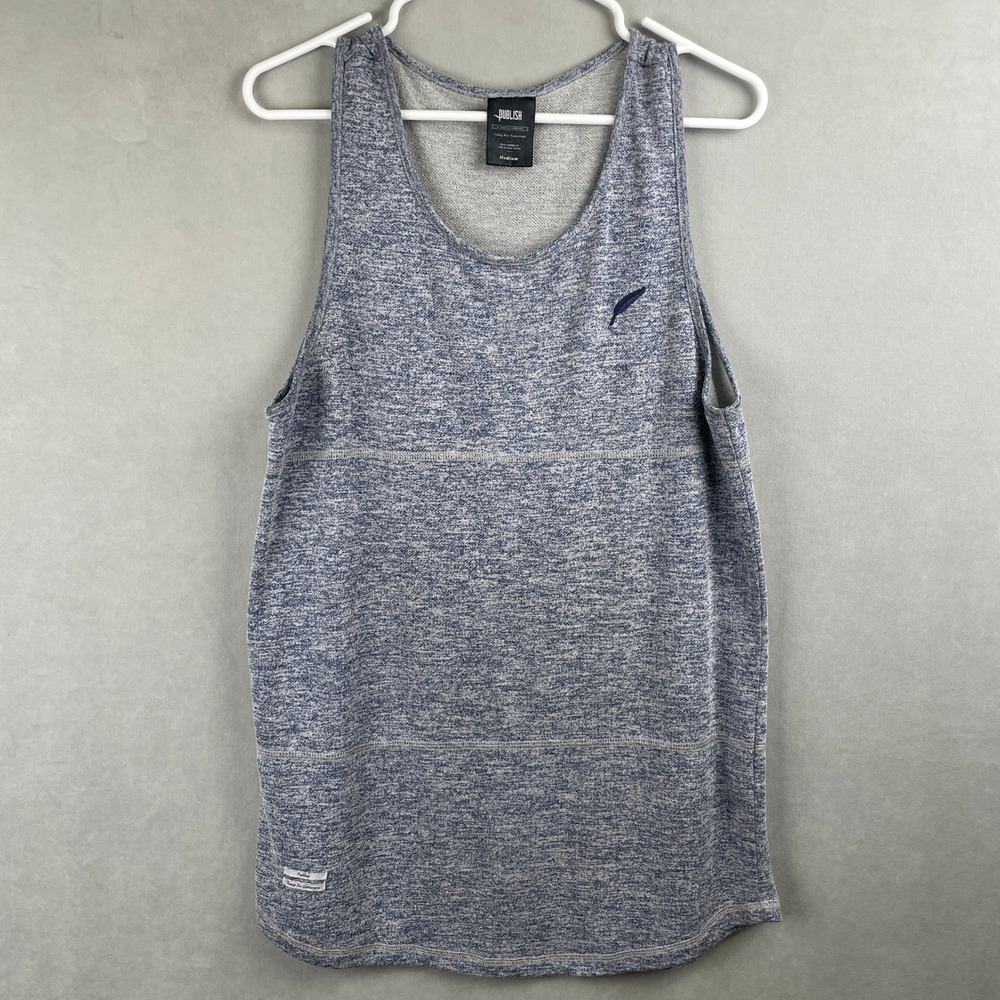 Publish Brand Mens M Blue Space Dye Tank Top Feather Logo Soft Sleeveless‎ Shirt